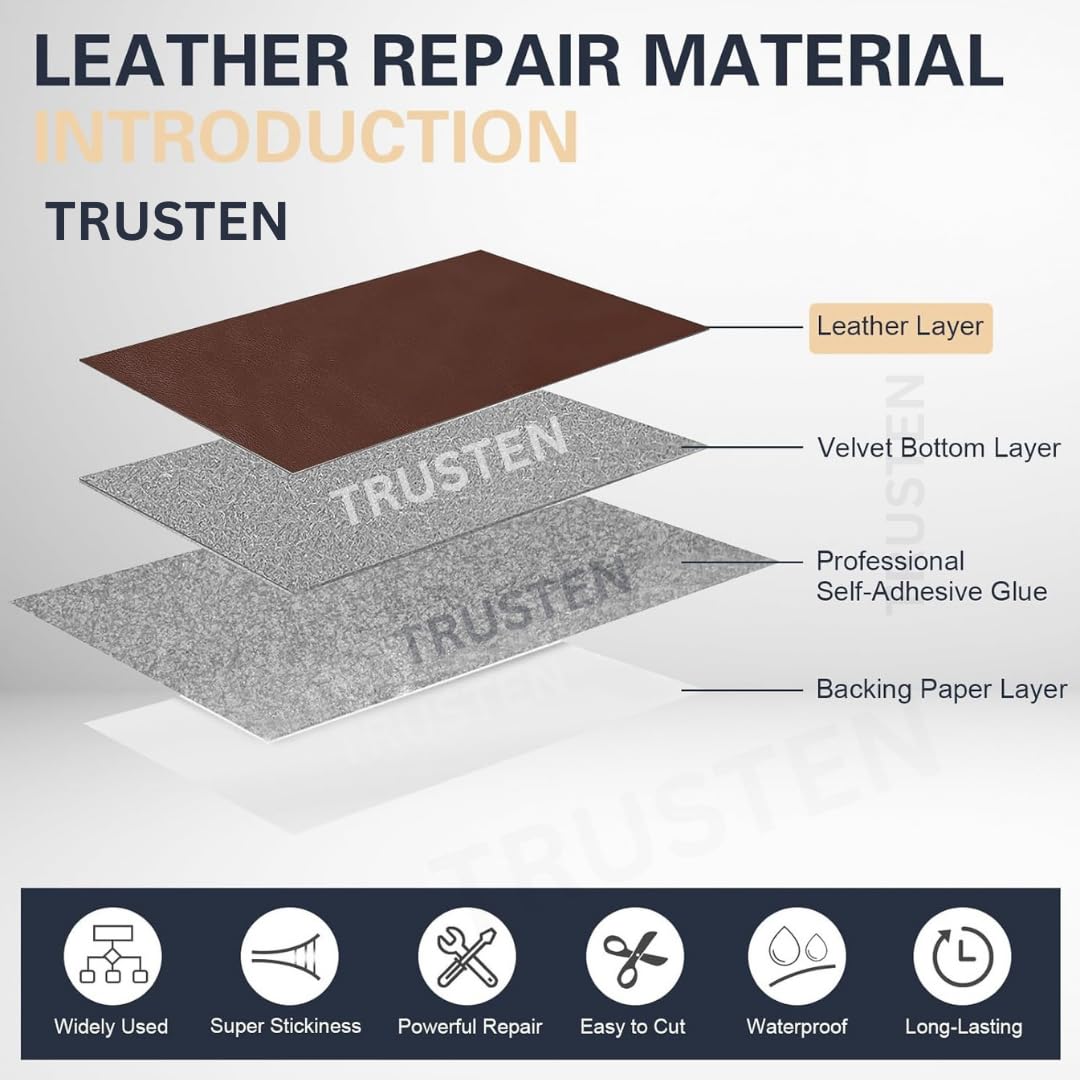 TRUSTEN Self-Adhesive Leather Repair Patch | Strong Glue Sticker for Sofa, Car Seat, Bike Seat, Chair & More | Waterproof, Scratch-Resistant, Durable DIY Leather Fix Solution (1)