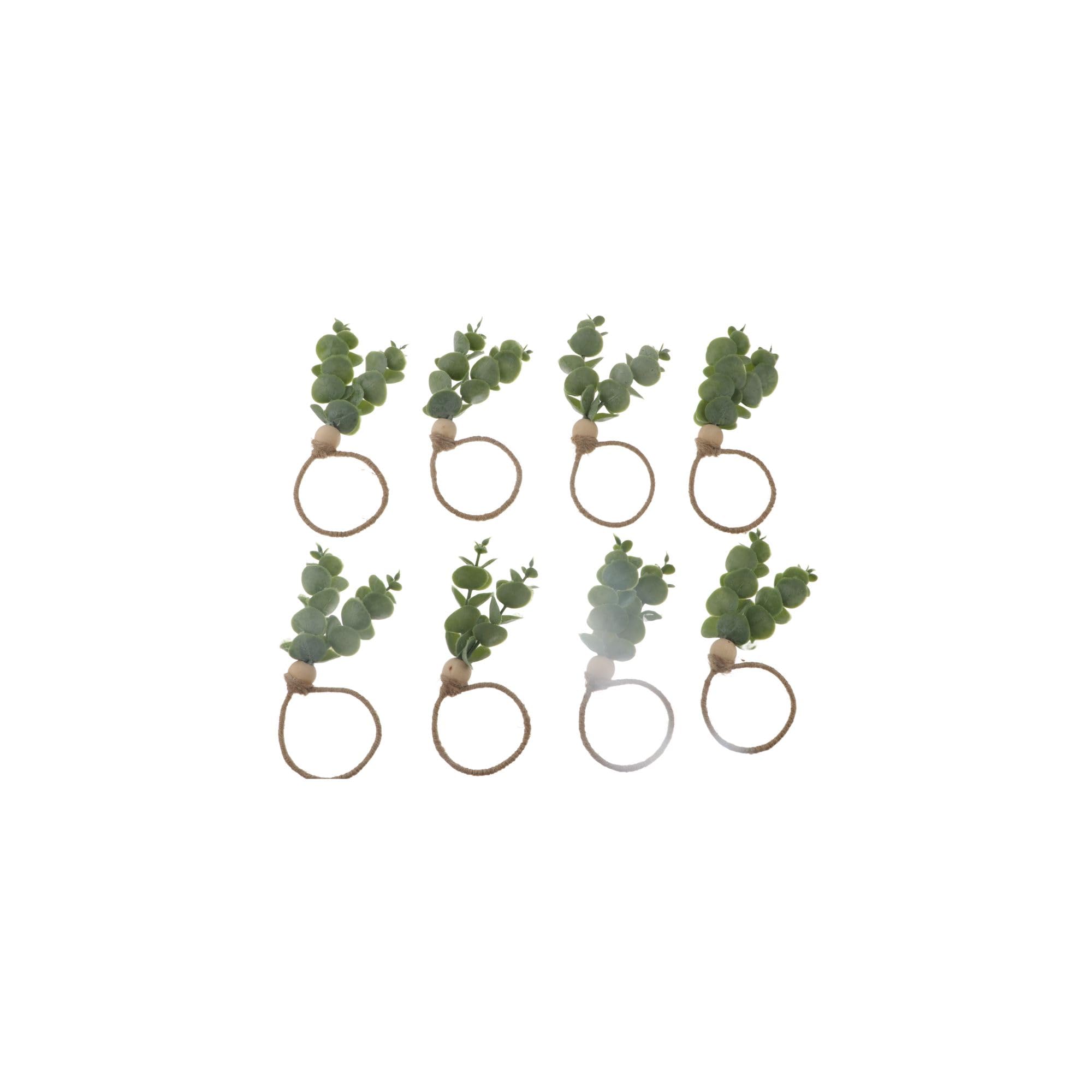 Serviettenringe, Eukalyptusblätter, Serviettenringe, Boho, Grün, Serviettenringe, rustikale Bauernhaus-Serviettenhalter aus Holz für Hochzeiten, Partys, 8 Stück