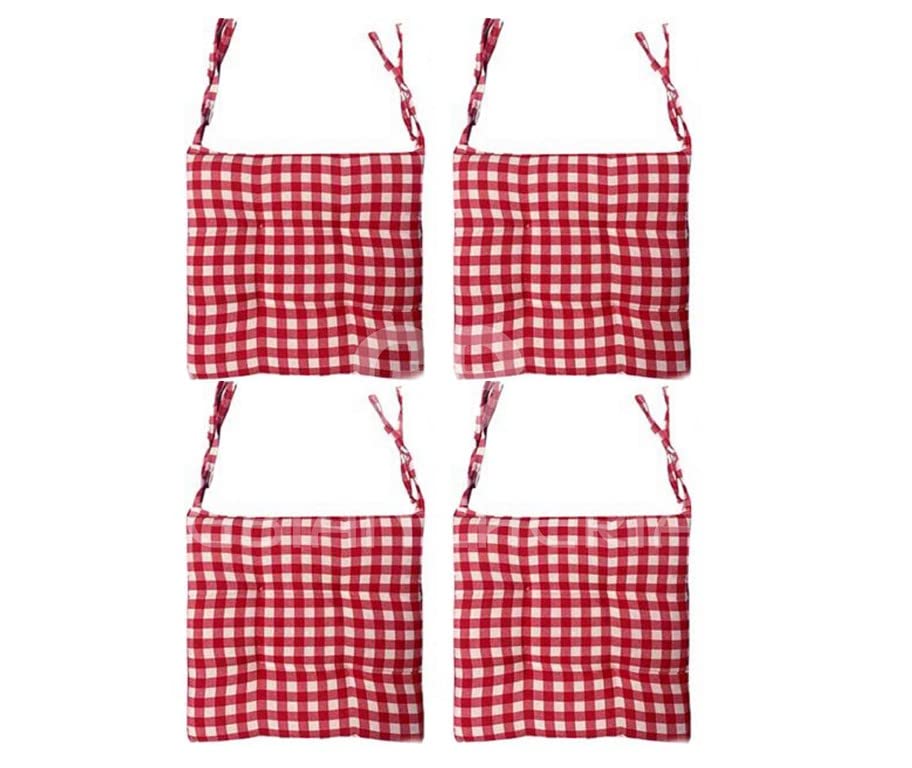 GBiancheria Cuscini Sedie Quadretto Rosso 40x40cm con laccetti e morbida imbottitura confortevole 6 Cm Made in Italy (4)