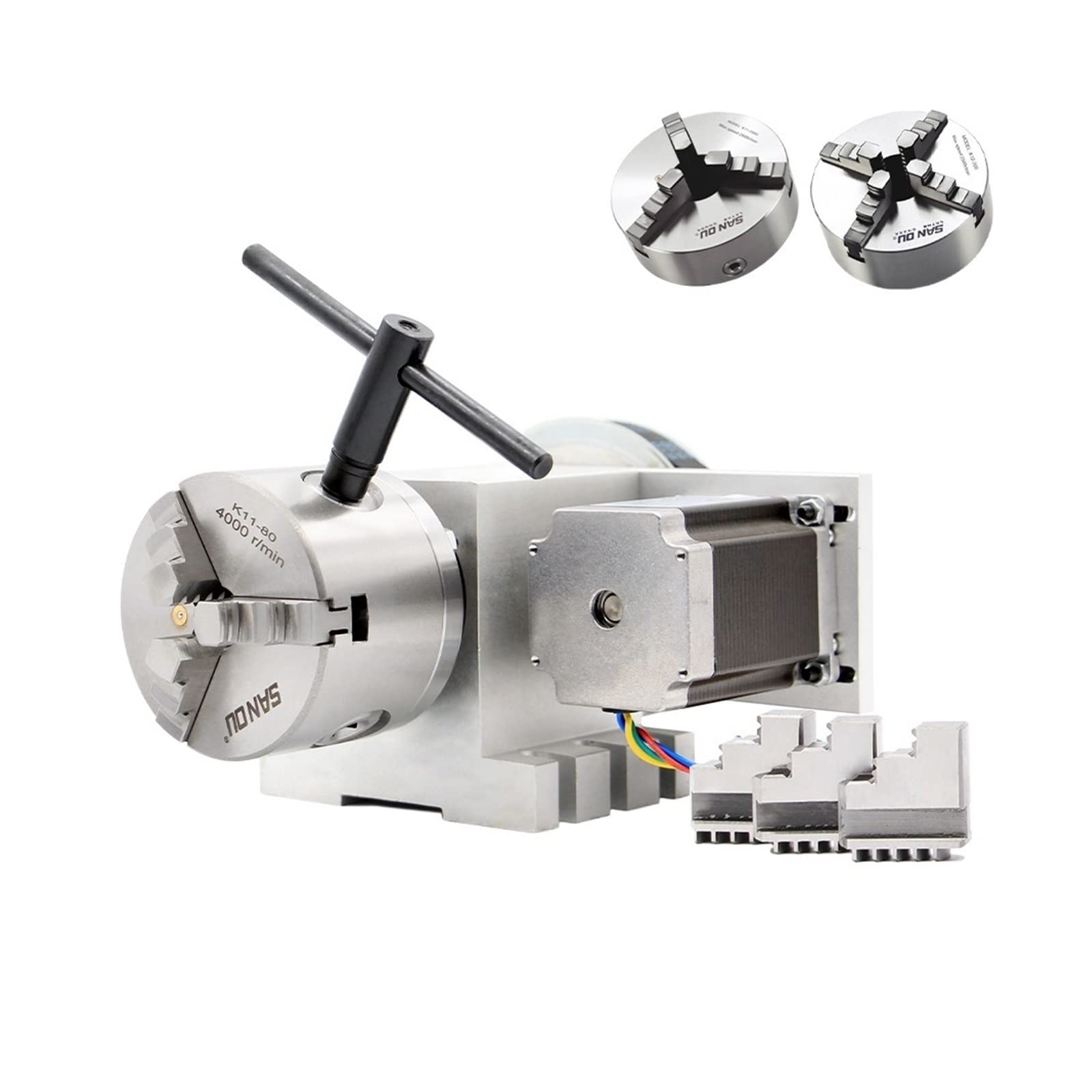 80mm CNC 4. Oś Głowica Dzieląca CNC/oś Obrotu/zestaw Osi Do Mini Router CNC/grawer Grawerka Drewna,Silnik Krokowy(4Jaw 80mm)