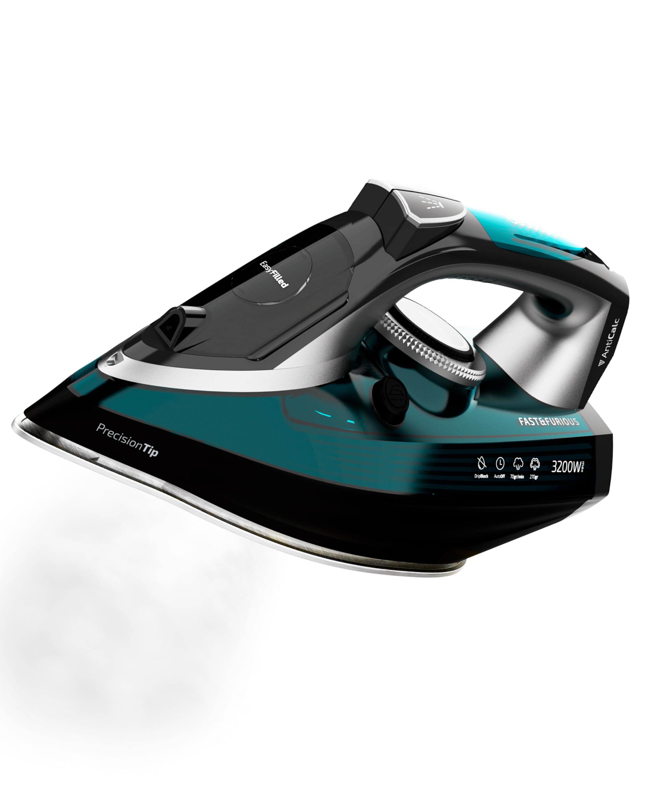 Cecotec Plancha de Ropa de Vapor Fast&Furious 5060 Ultra Steam. 3200W, Sistema Apagado Automático, Vapor Continuo 70g/min, Golpe de Vapor 270 g/min, Sistema Antigoteo, Doble Suela Cerámica