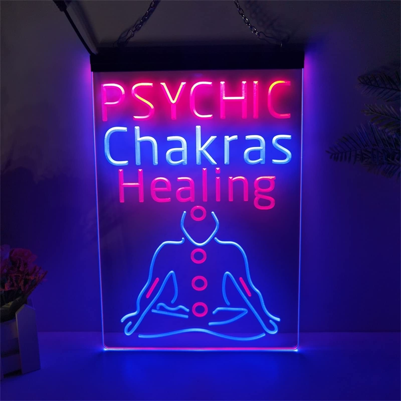 FINOTI Psychic Chakras Neon Sign Chakras Healing 2 Color Display LED Neon Sign Bar Bistro Restaurant Hotel Spa Ambience Decoration Home Decoration With Chain,B,15.7"x11.8"