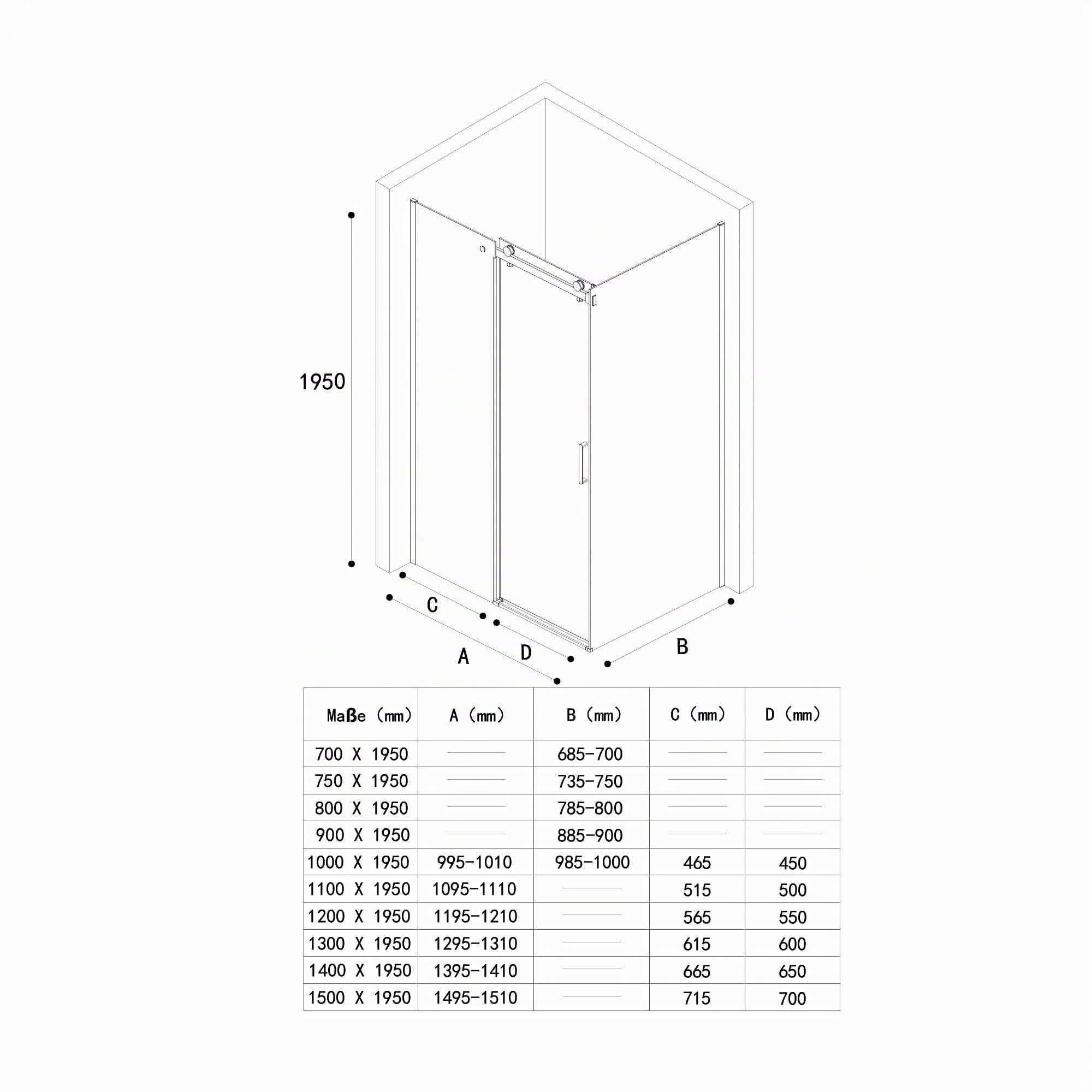 doporro Box Doccia Angolare 80x110x195 cm con Porta Scorrevole Reversibile