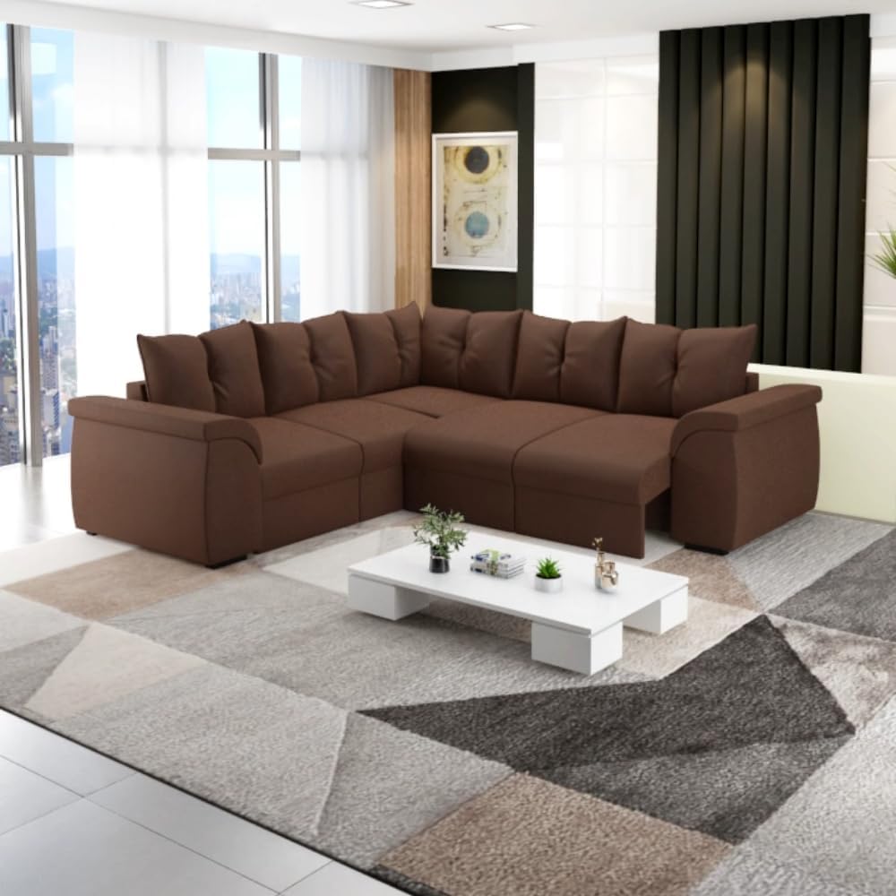 Sofá de Canto 5 Lugares com Retrátil Qatar Suede Marrom