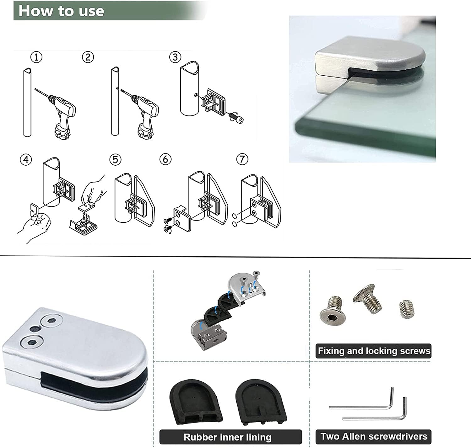 Estante de Vidrio 24 Uds. Clips de vidrio, abrazaderas de vidrio de acero inoxidable, soporte de vidrio ajustable para barandilla, escaleras, balcón, piscina, abrazadera de suelo de vidrio confiable