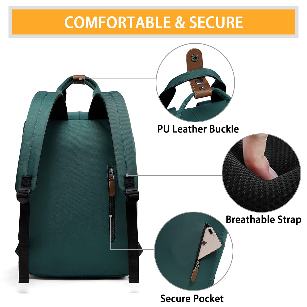 VASCHY Zaino porta PC, Zaino Donna Zaino PC 15.6 Pollici Zaino Scuola Zaino Lavoro Donna Zaino Uomo Vintage Zaino da Viaggio Antifurto Donna Zaino Università Trekking