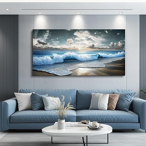 Miniatura 2 de MHARTK66 Lienzo de océano azul para pared, pinturas grandes para sala de estar, paisaje, naturaleza, obras de arte para paredes, decoración de pared