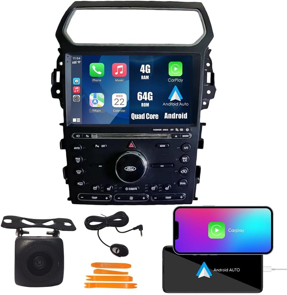 Car CarPlay Android Auto Navigation Stereo GPS Radio Reverse Camera Display 10" IPS Touchscreen Headunit Tablet Pad Media Player for Ford Explorer 2011-2019, if Applicable Quad Core 4G+64G