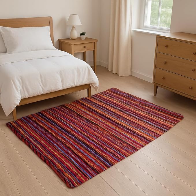 AKHNAZ Floor Mat, Dari, Chindi Rug, for Bed Room, Living Room, Garden, Picnic, Yoga, Beautifully Design, Cotton Kitchen Mat Floor Carpet, 4.0X6.0 Feet., Multicolour.