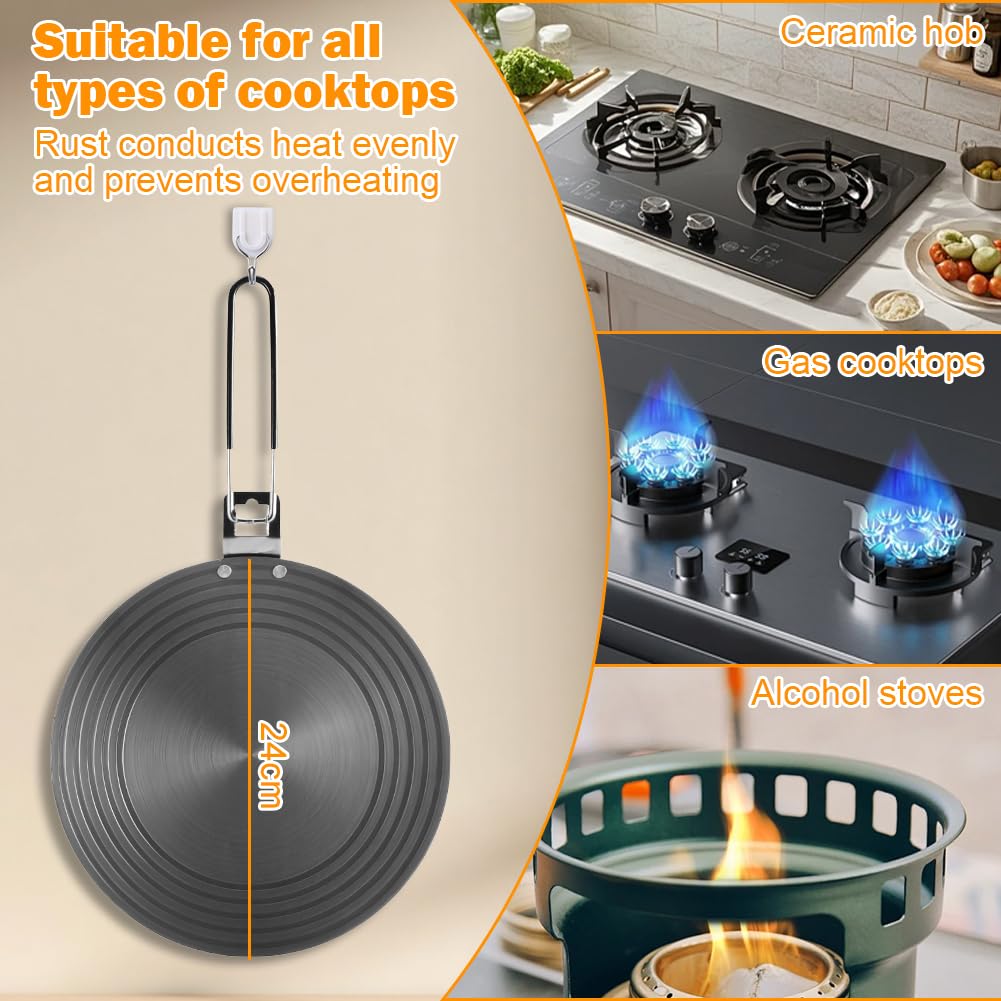 Piastra adattatore per induzione, 24 cm, diffusore di calore, adattatore per induzione con manico rimovibile, diffusore a induzione per macchine da caffè e utensili da cucina