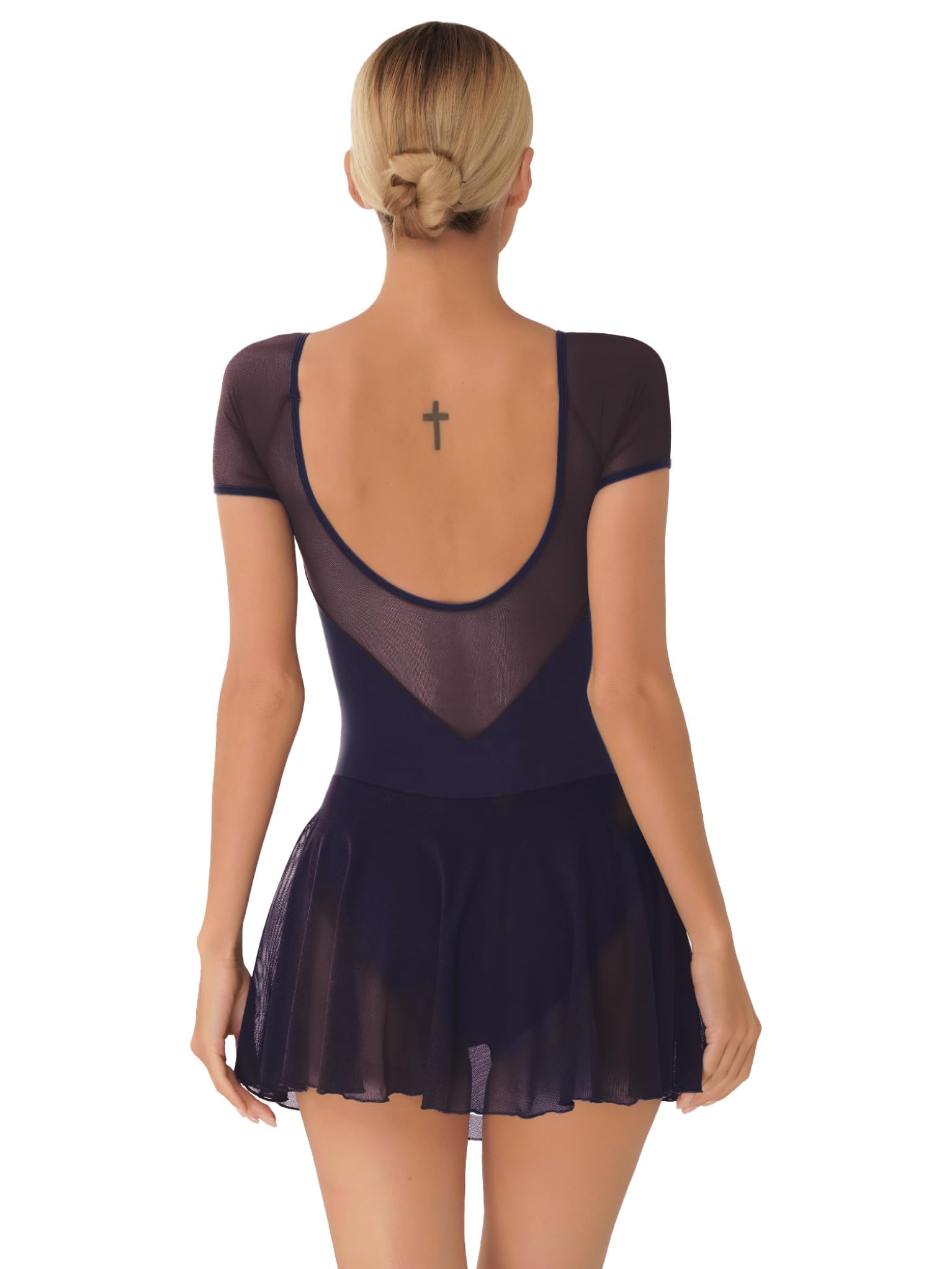 TTAO Ballettkleid Damen Langarm/Kurzarm Ballett Trikot mit Chiffon Rock Wickelrock Gymnastik Tanzkleid Ballettkleidung TrainingskostümDancewear