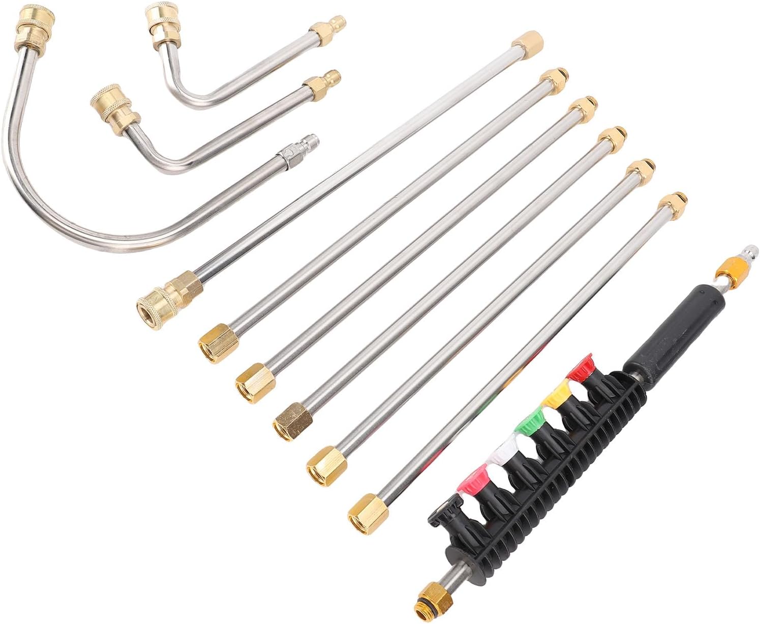 Zunate Pressure Washer Extension Wand Kit with 6 Nozzle Tips, 30° and 90° UShaped Curved Rods, 1/4 Inch Quick PSI Power Washer Attachment