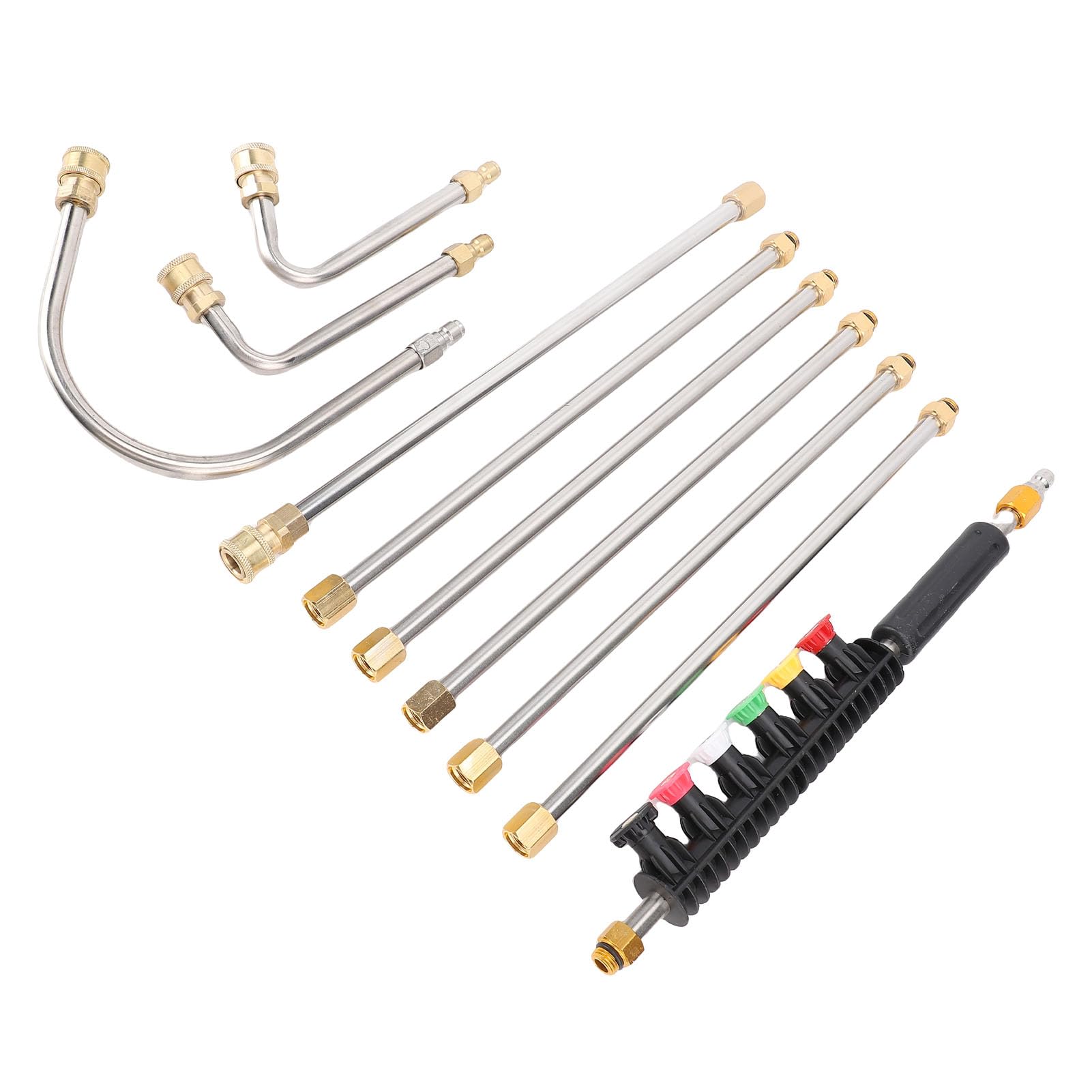 Jeffergarden Kit de Varilla de Extensión para Lavadora a Presión, Varilla de Extensión para Lavadora Eléctrica de Latón y Acero Inoxidable con 7 Varillas Rectas, 3 Varillas Curvas, 6 Puntas de