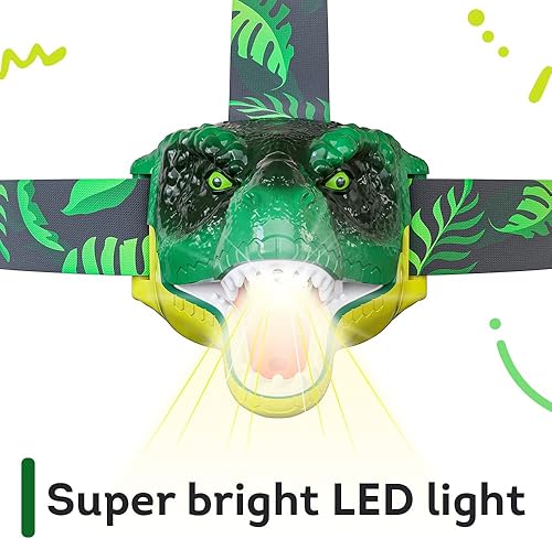 Miniatura 6 de Skywin Faros delanteros para niños, paquete de 3, 2.8 x 2.9 x 2.7 pulgadas, linterna de dinosaurio para niños, boca de apretar para cambiar, lámpara