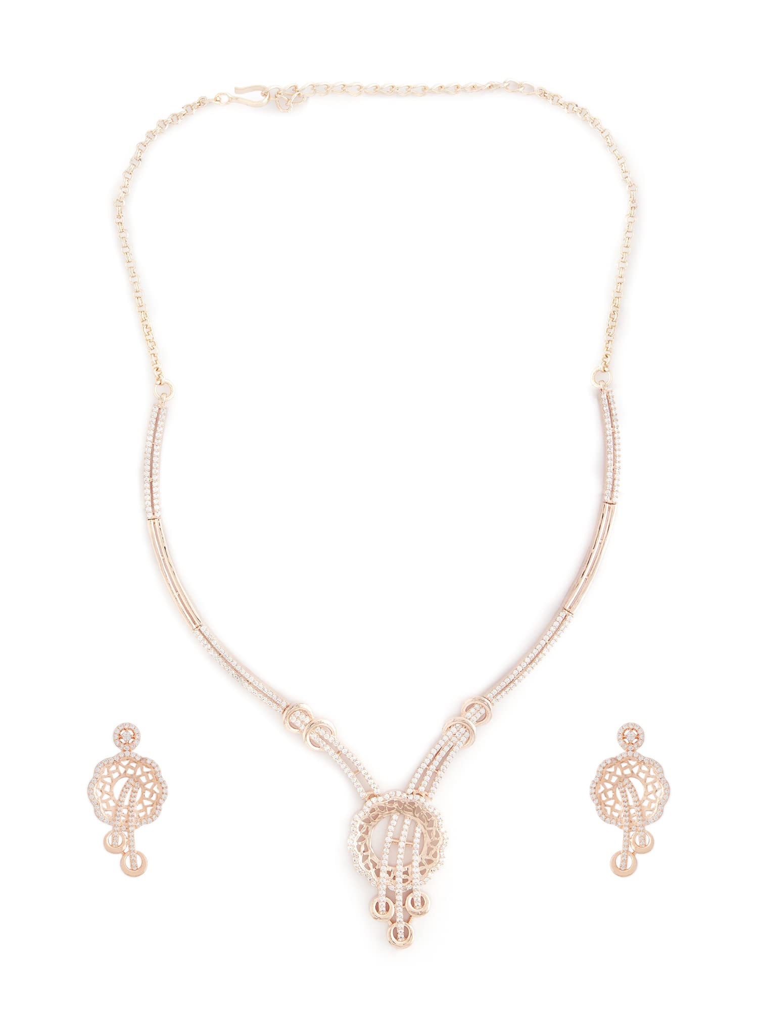 ZAVERI PEARLS Rose Gold Cubic Zirconia Party Bling Necklace & Earring Set For Women-ZPFK15256 (B0BRXLDQ14) Amazon Price History, Amazon Price Tracker