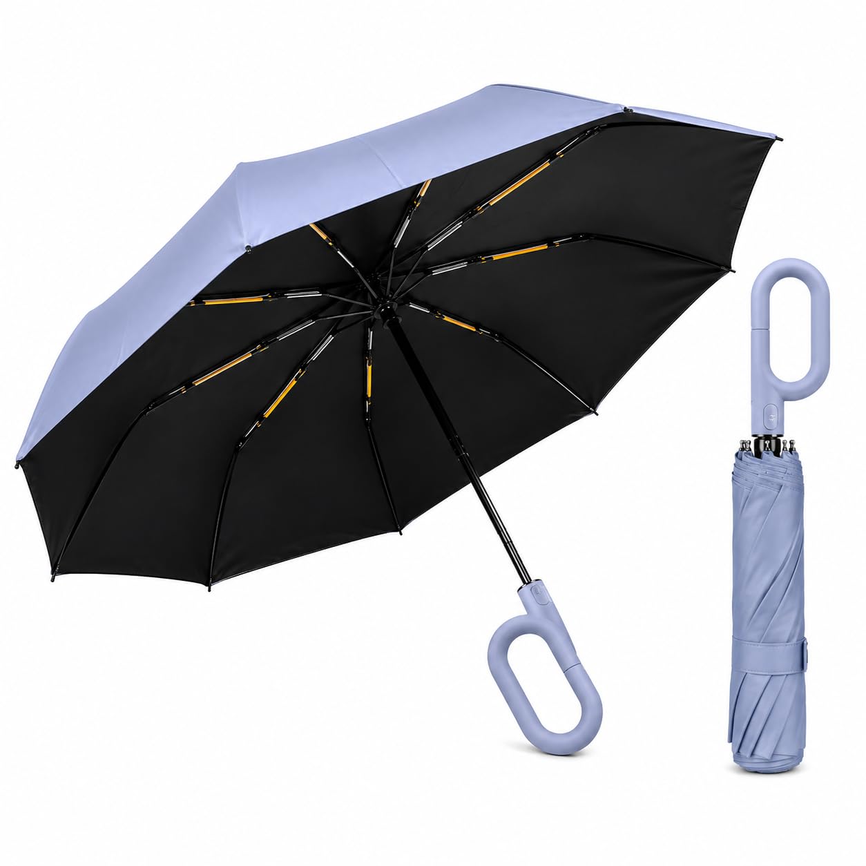 Compact Travel Umbrella with Ergonomic C-Shaped Handle, Wind Resistant Folding Umbrella for Men & Women, Lightweight Portable Umbrella for Travel, Office & Daily Use, Lite BLue-image-21