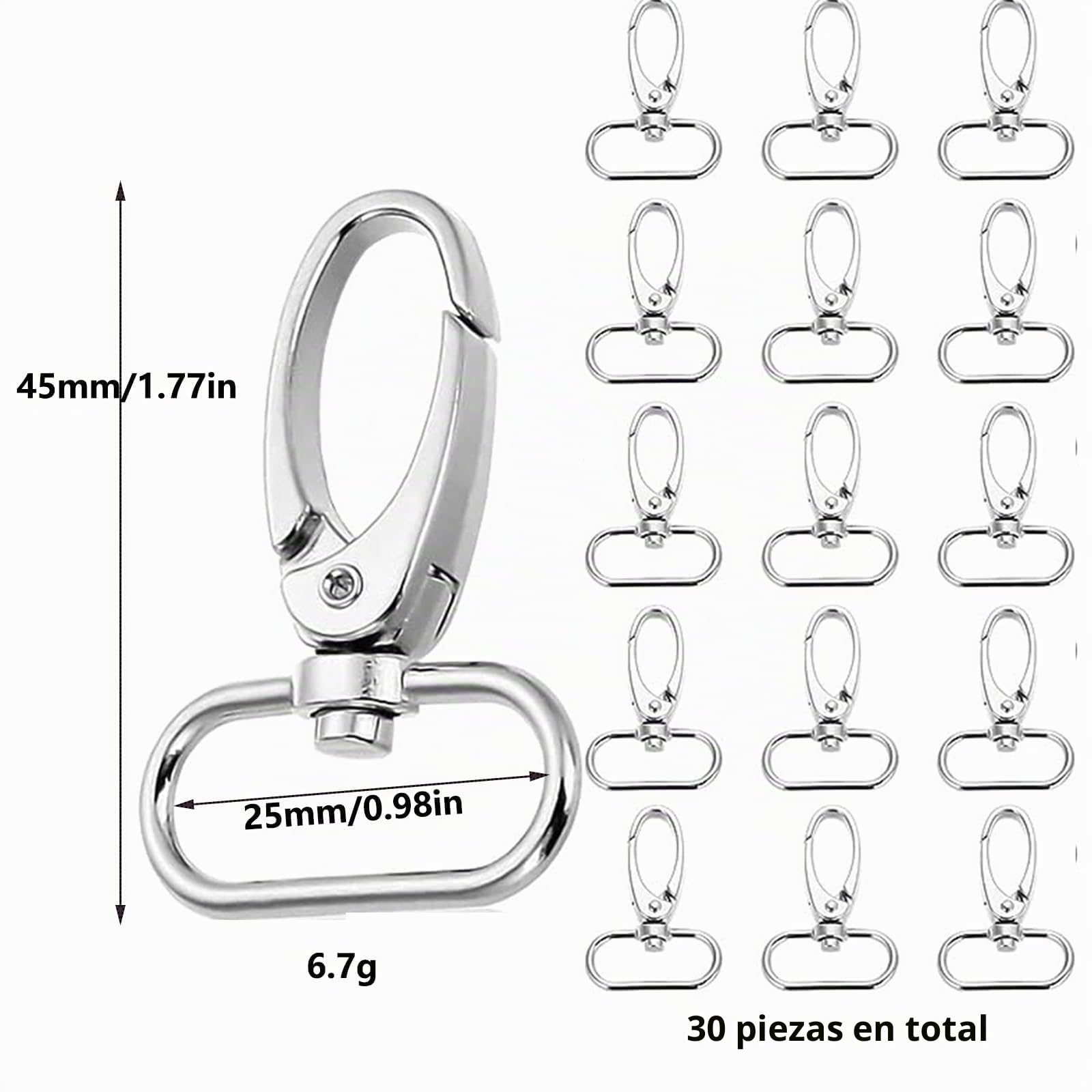 30 piezas de cierre giratorio, mosquetones, llavero de langosta, clip de gancho para bolsos, cinturones, llaveros y manualidades (ancho interior 25mm)