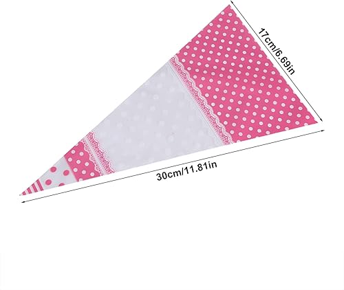 Miniatura 2 de 50 bolsas de palomitas de maíz en forma de cono, bolsas transparentes de palomitas de maíz con lazos giratorios, bolsas de celofán para dulces de