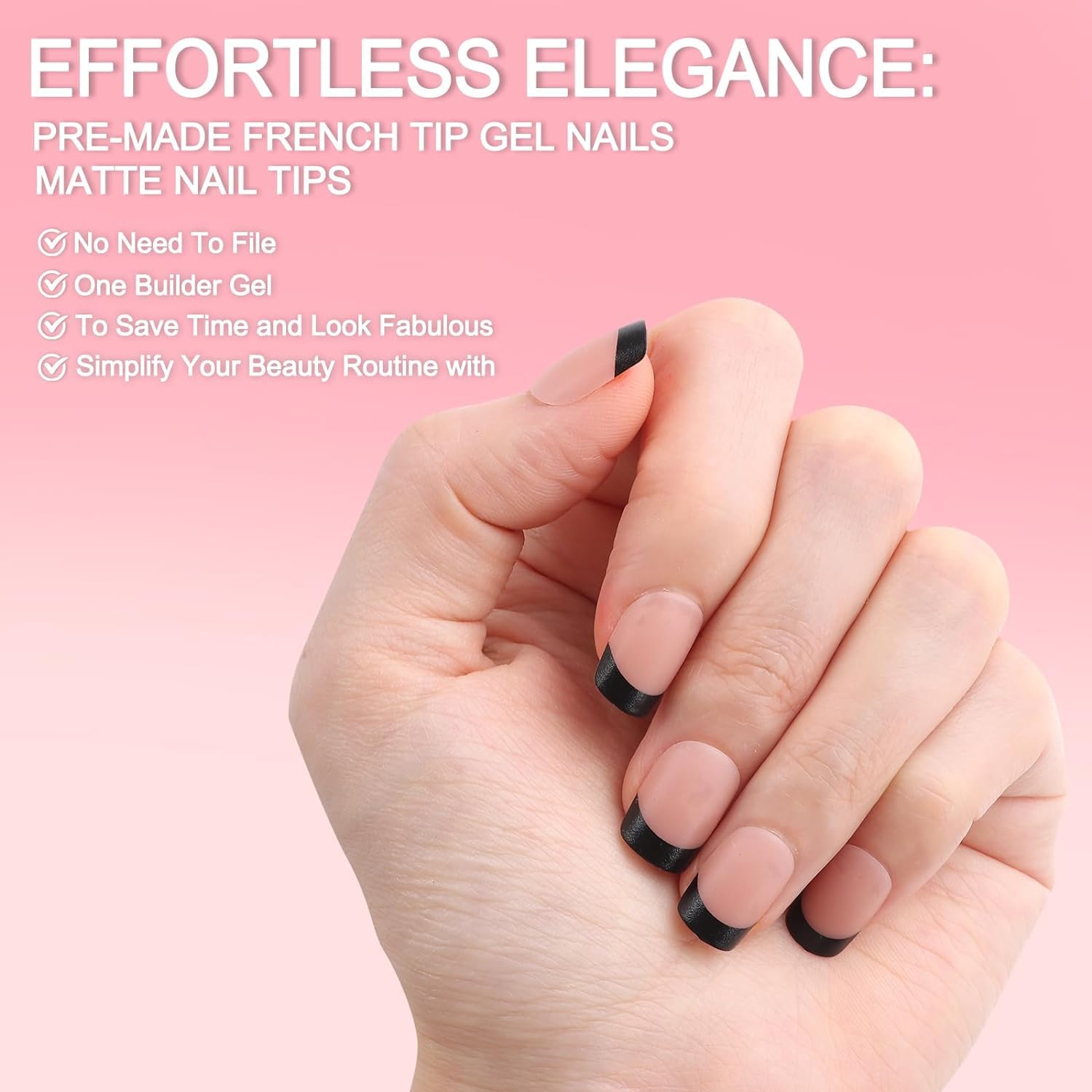 French Tips Gel x Nail Tips, 240 pezzi Unghie finte pre-applicate con primer e base coat, 15 misure Unghie finte in gel morbido for estensione unghie fai da te(Matte Black-Deep Bronze XS Coffin)