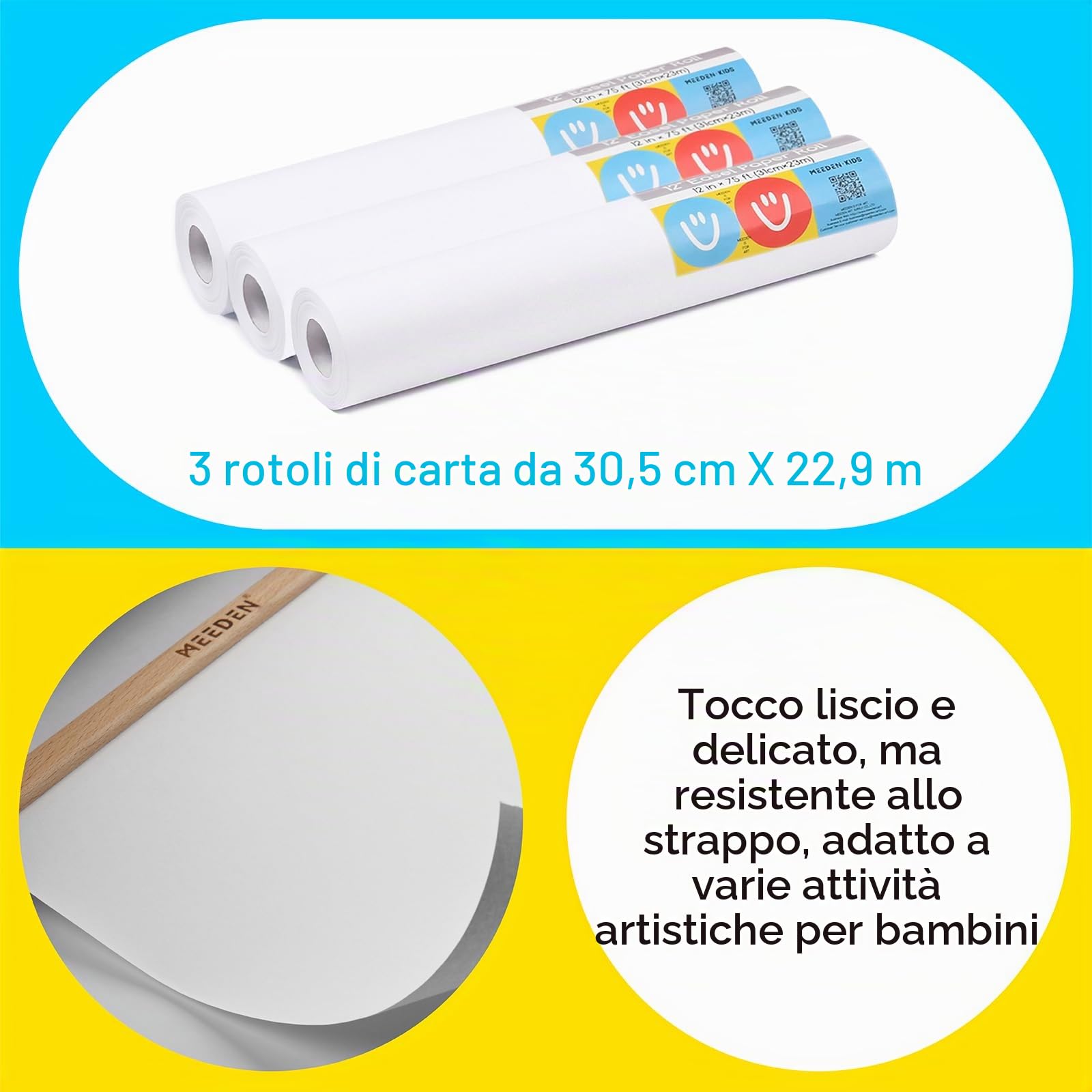 MEEDEN Dispenser di Carta da Tavolo - Cavalletto per Bambini in Legno di Faggio con Rotoli di Carta (30.5cm x 2000 cm) - Cavalletto Portatile per Bambini per Disegni