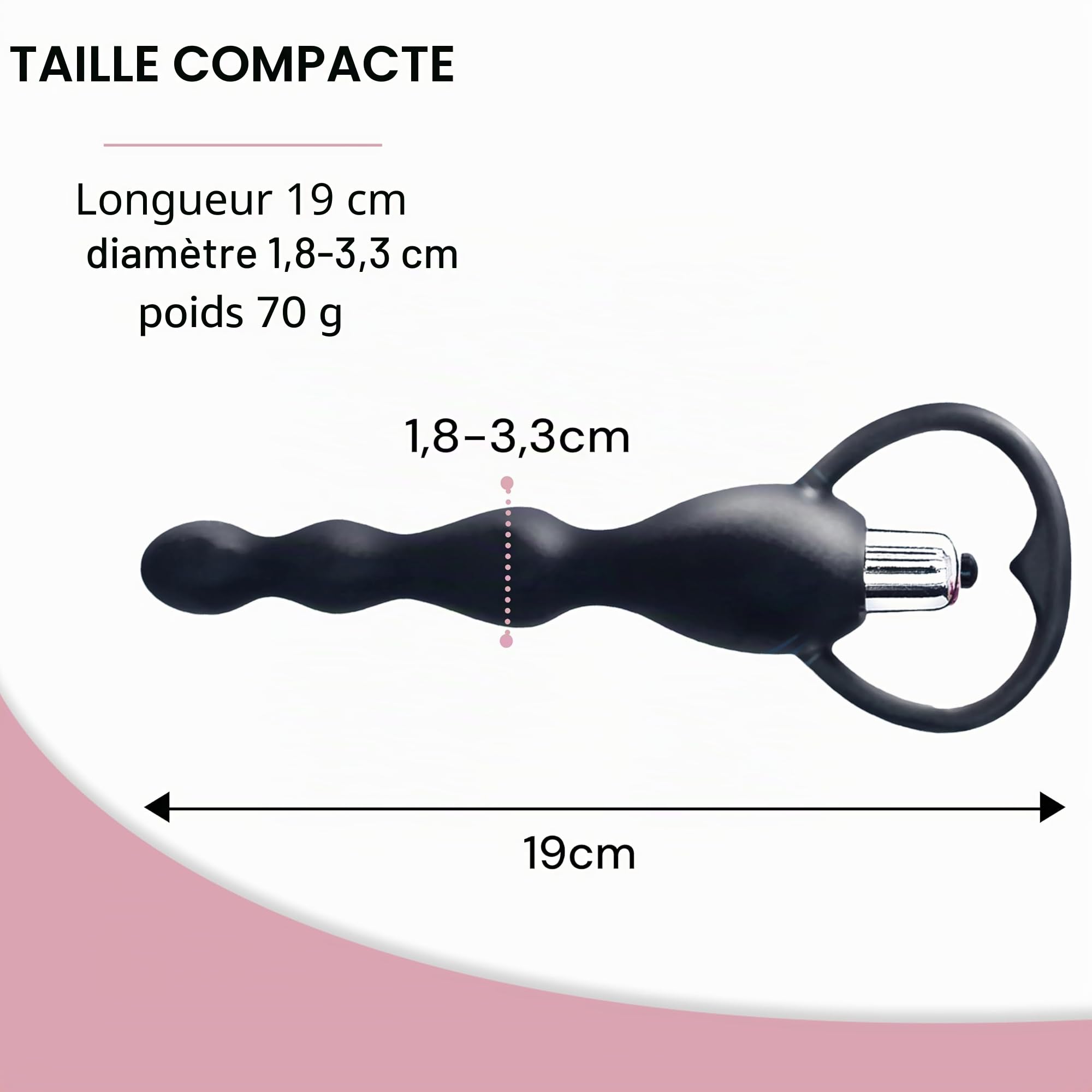 Vibromasseur anal chapelet 19 cm Ø1,8-3,3 cm silicone plug anal vibrant jouet anal prostatique pour homme femme stimulation profonde perles anales jouet sexuel adulte FOPS A44-4M
