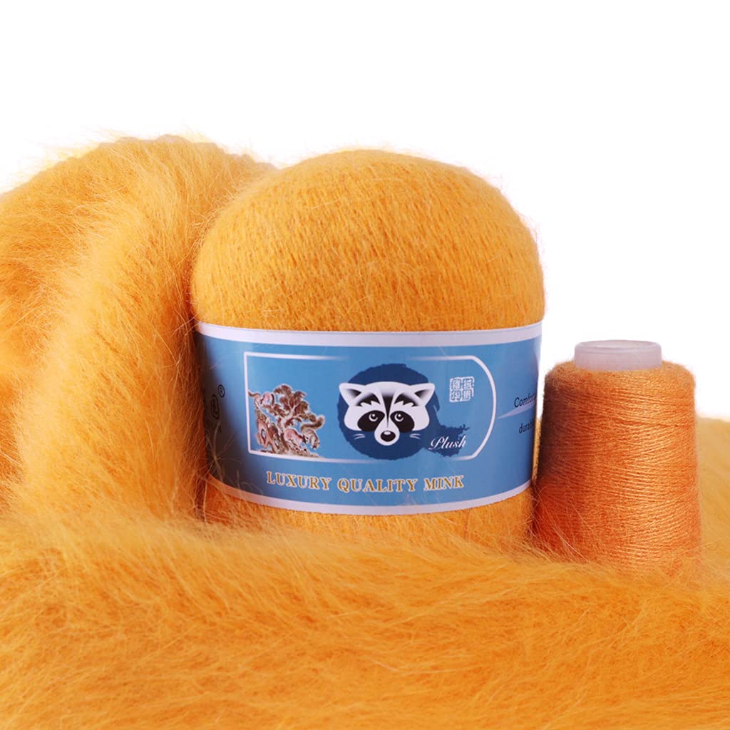 Jiqoe Ll 2 Pcs/Pack Long Plush Mink Wool Yarn Anti-Pilling Hand Knitting Weaving Thread For Scarf Gloves 50G+20G Multicolor Thick Mink Wool Yarn Worsted For Felting Crocheting Knitting Hats