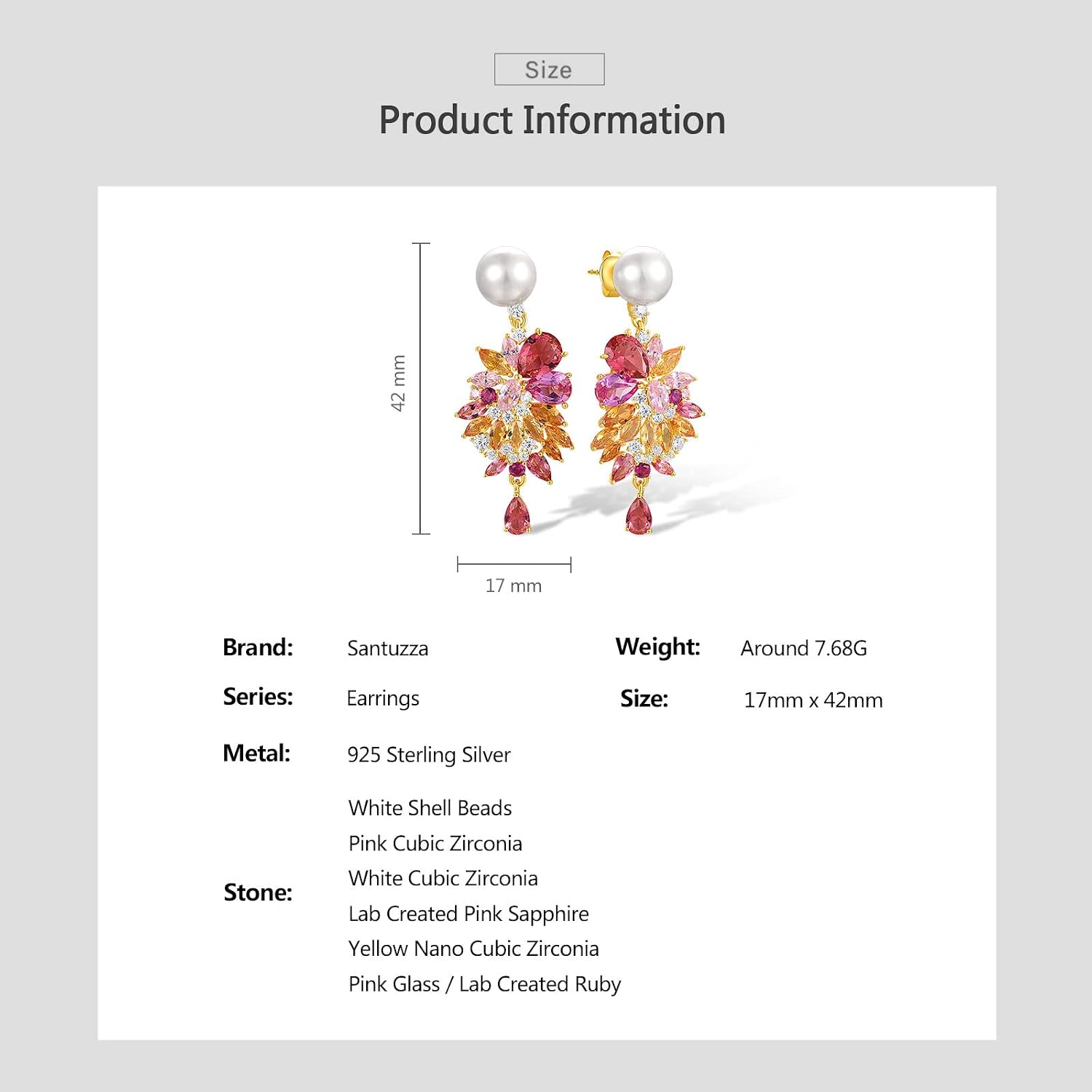 Santuzza 925 Sterling Silver Sector Cubic Zirconia Earrings for Women