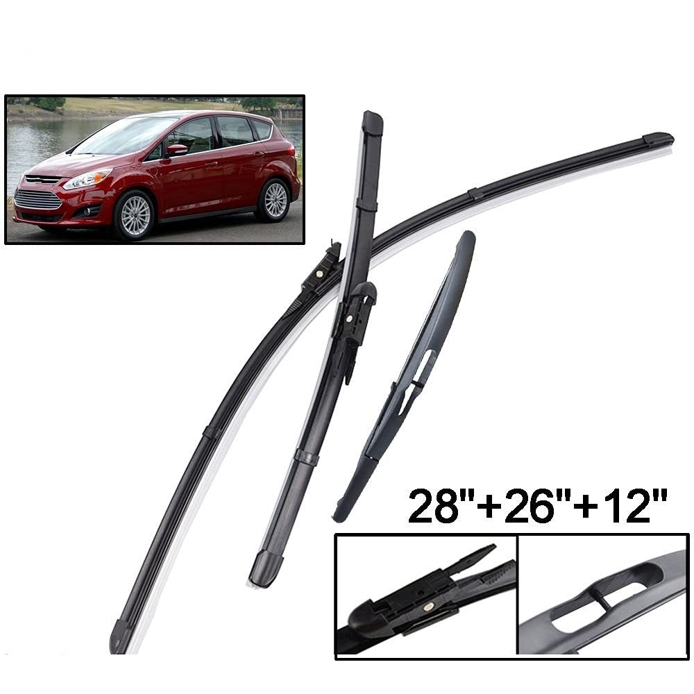 28 "26" 12 "Juego De Escobillas De Limpiaparabrisas Delantero Y Trasero para Ford para C-MAX MK2 2010 2011 2012 2013 2014 2015 2016 2017 2018 2019 Parabrisas