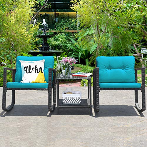 image for Tangkula 3 PCS Wicker Rocking Bistro Set, Outdoor Rocking Chair Furnit