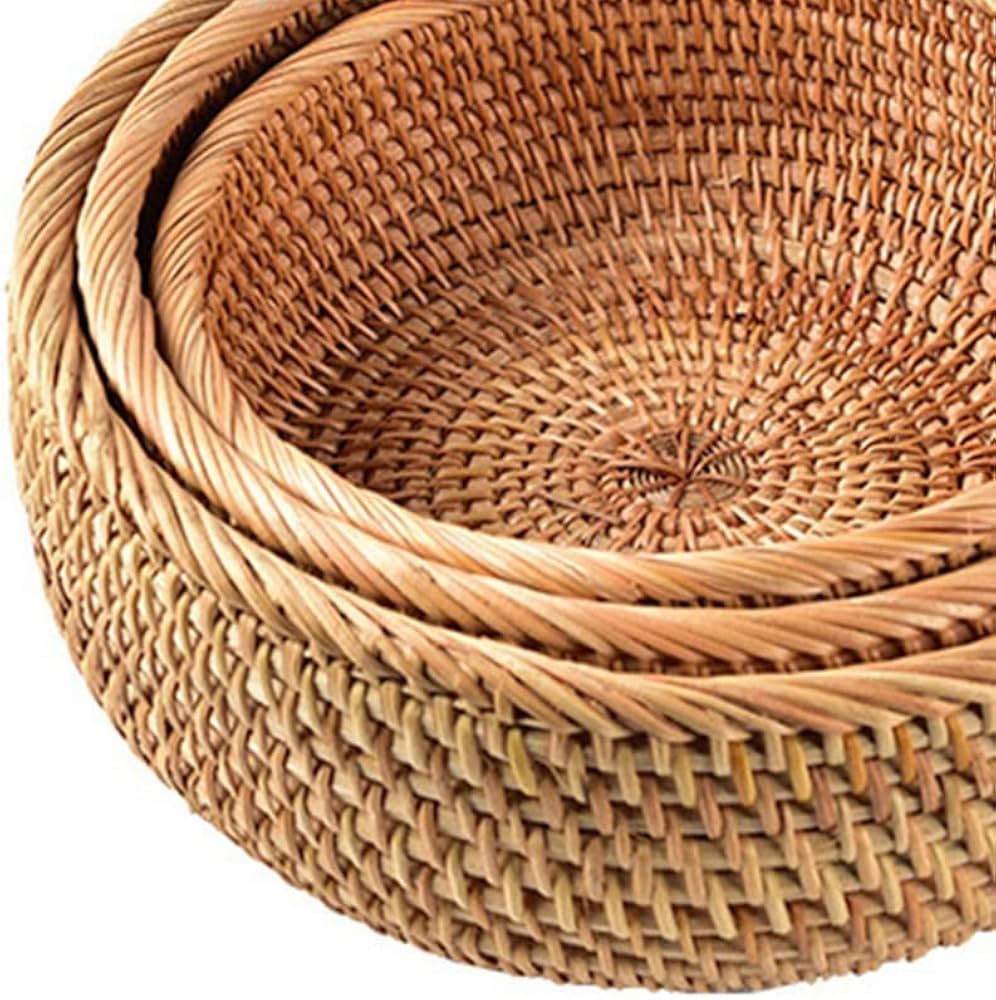 Amazon｜編み込み収納バスケット 手編みの丸型籐バスケット(20*7cm