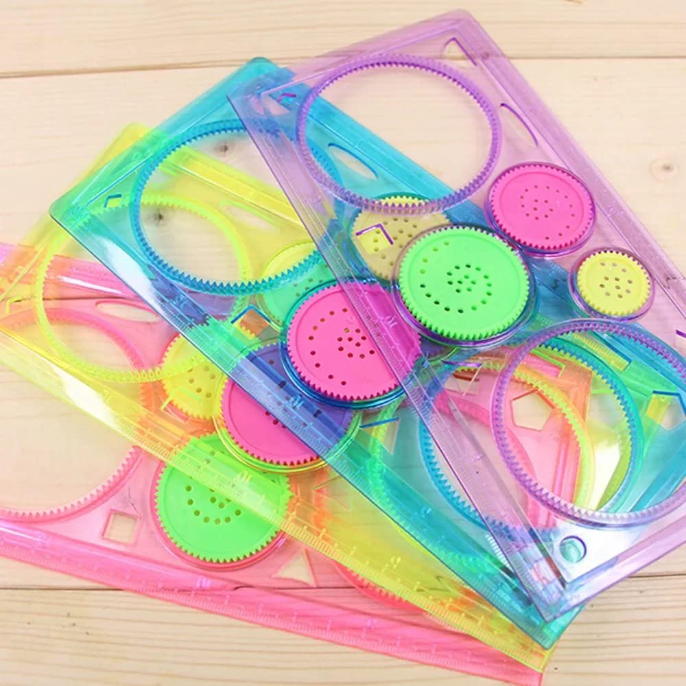 MUREN Scale Spirograph- Ruler Stencil Painting (Pack of 2), Multi-Function Interesting Puzzle Spirograph Children Drawing Plastic Ruler Random Color Kids Painting Tools 2