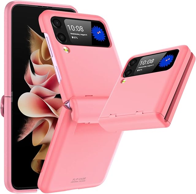 Vizvera for Samsung Galaxy Z Flip 3 Case with Hinge Protection (2021)- Z Flip 3 Armor Case- Silicone All-Inclusive Shockproof Case, Matte Pink