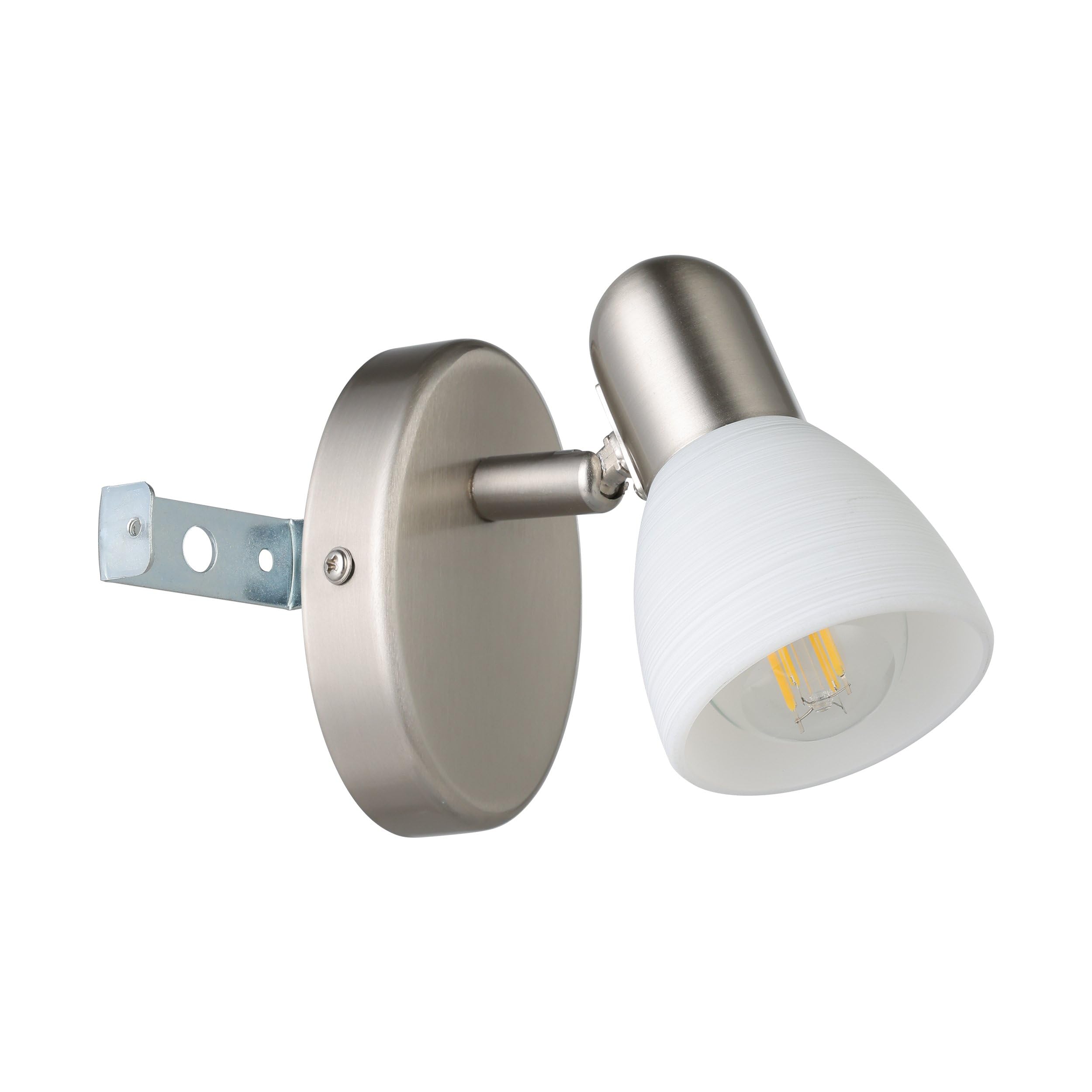 Eglo Lampada da parete Dakar 1, applique per interni, spot da parete in acciaio argento, vetro opalino con tecnica di sfumatura, bianco, attacco E14 (Confezione da 2)