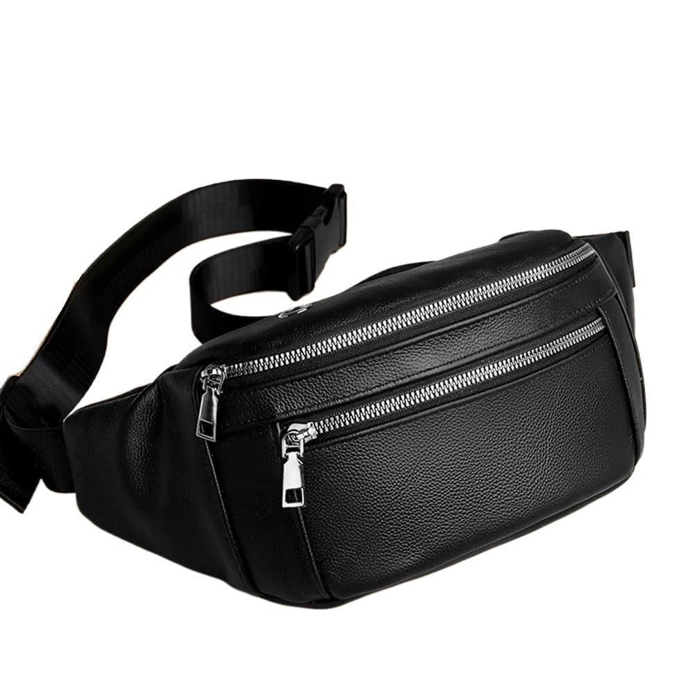 Semplice marsupio da uomo in vera pelle nera, leggero, sportivo, for uomo, marsupio, telefono, petto, borsa piccola da uomo Marsupio Uomo(Black)