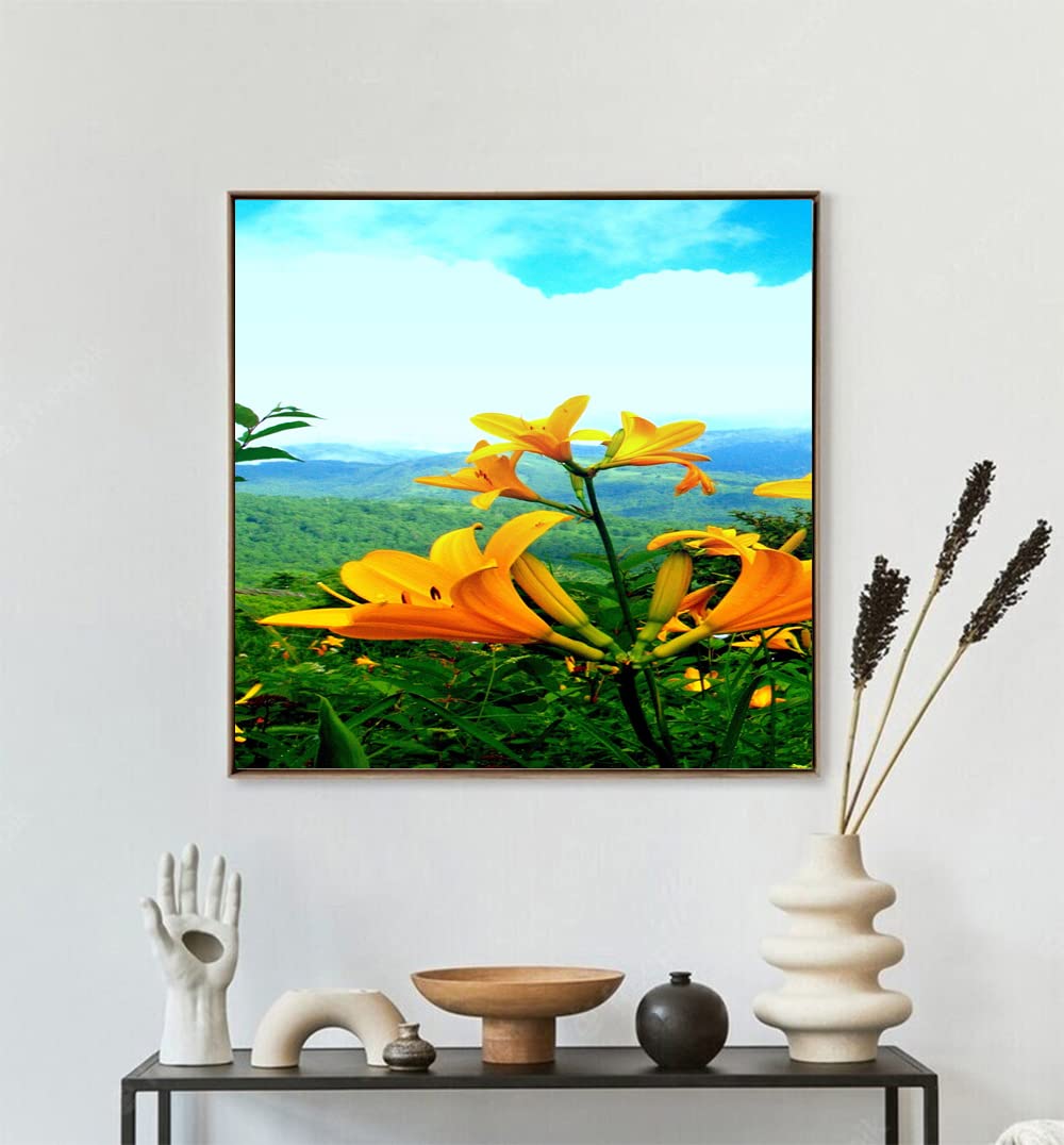 VERRE ART Printed Framed Canvas Painting for Home Decor Office Wall Studio Wall Living Room Decoration (14x14inch Wooden Floater) - Yellow Tullip