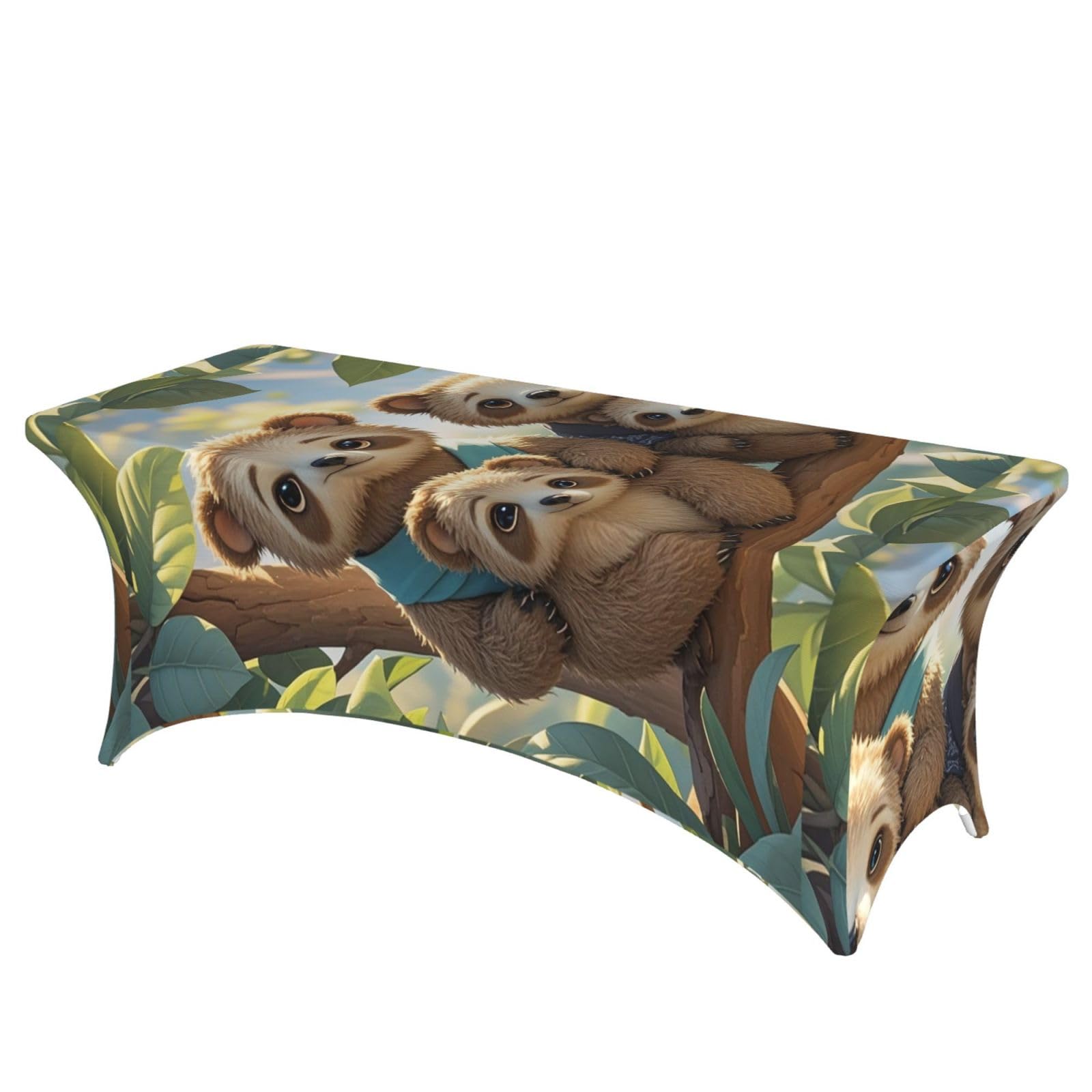LMNGH Sloth Family Decorative Tablecloth Protector for Wedding, Banquet & Parties6FT Spandex Rectangle Tablecloths, Stretch Washable Table Cloth Wrinkle Free Patio Table Cover
