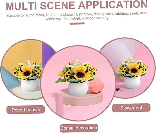 Miniatura 6 de Unomor Flor amarilla de girasol en maceta, flores falsas en jarrón, girasoles falsos, plantas de bonsái falsas, maceta de girasol artificial con