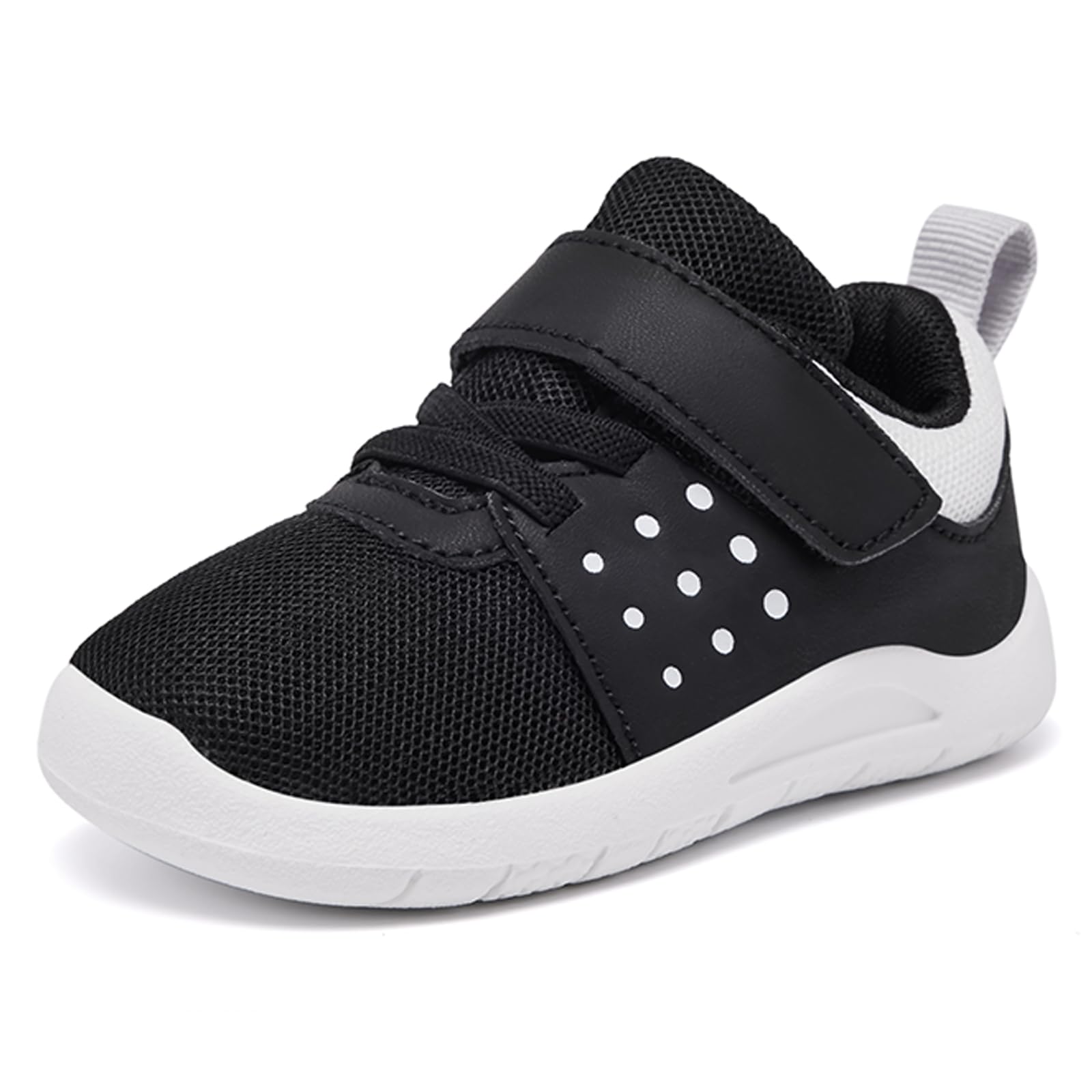 MORENDL Toddler Baby Shoes 0-4 Years Boy Girl Lightweight Breathable Non-Slip Sports Sneakers Running Walking Tennis Barefoot Shoes Black White 18-24Months