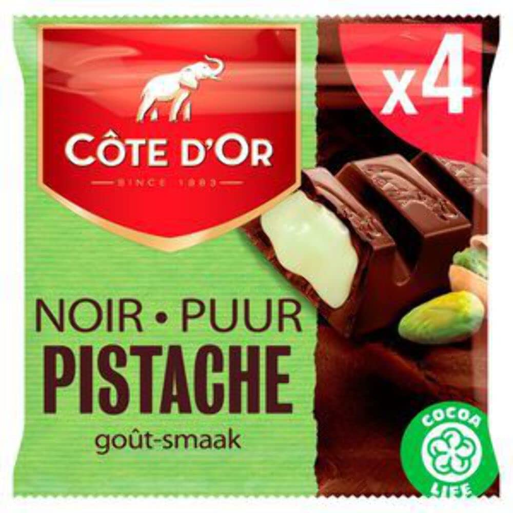 Chocolate Côte Dor | Tableta De Chocolate Negro Con Pistacho 4 Unidades | Côte Dor Chocolate | Chocolate Belga Côte D'Or | 188 Gramo Total