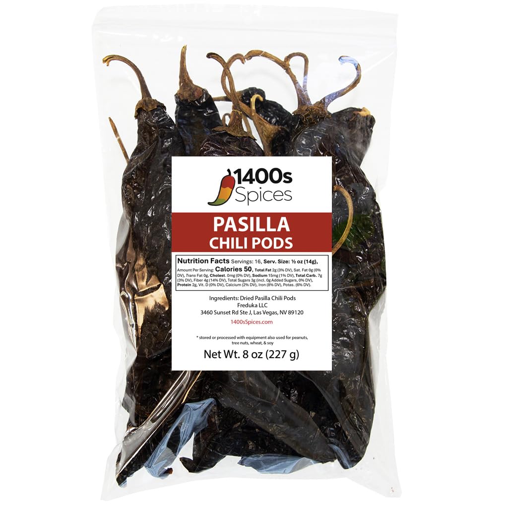 8oz Pasilla Chiles Dried, Whole Dried Chile Mexican Peppers, Versatile Mexican Ingredients for Medium Heat Salsa, Dried Mexico Chiles for Tasty Cooking Recipes, Whole Chilli Dried Peppers.