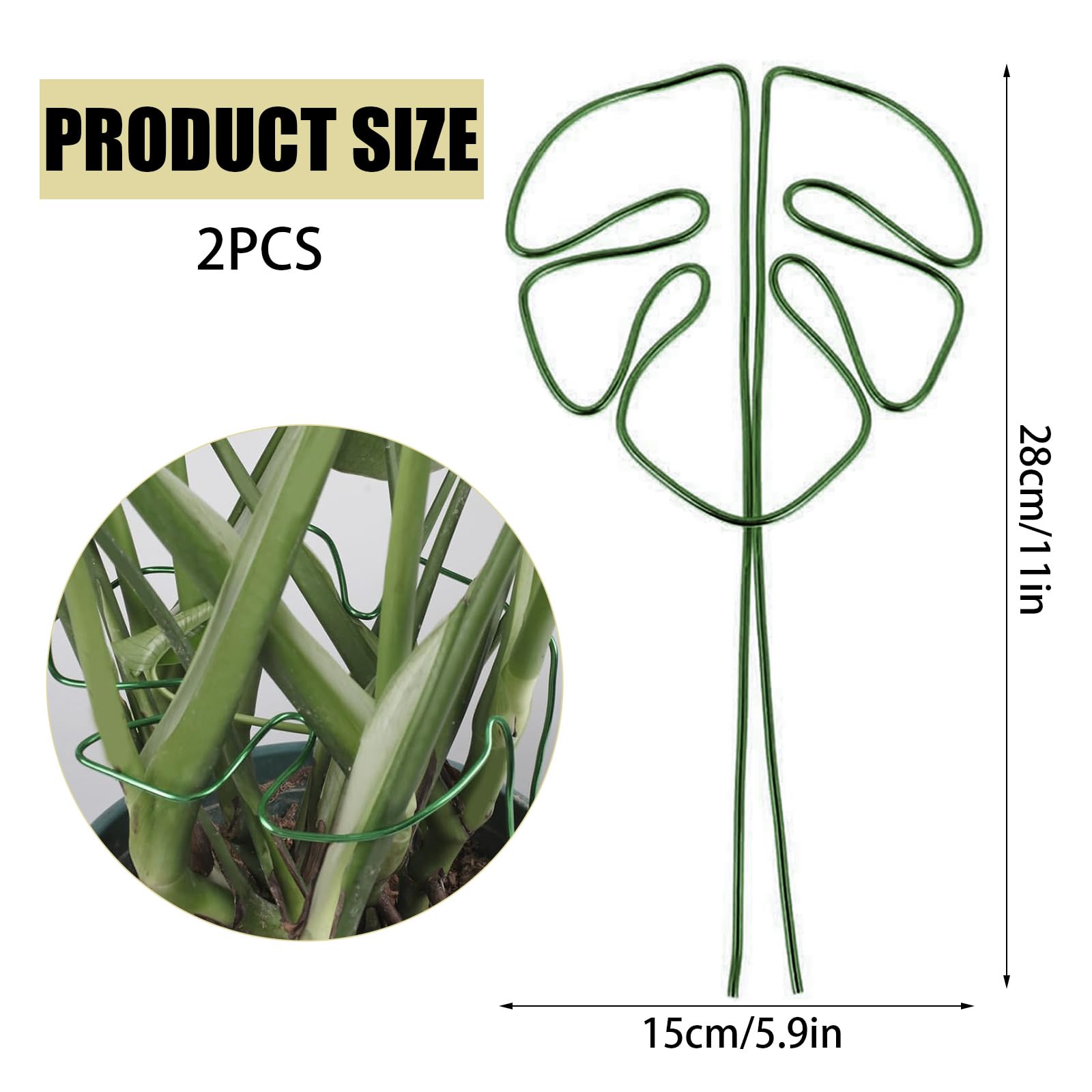 Zestaw 2 wsporników do roślin pnących Monstera, aluminium z wyjątkowym wzorem liści do roślin pokojowych, wszechstronna podpórka do łodyg alocazji i monstery (zielona)