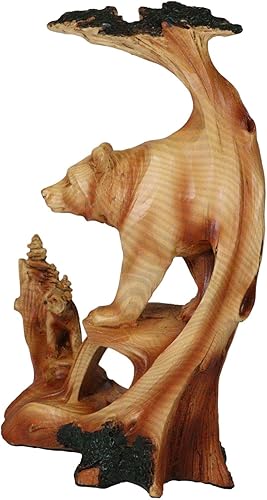 Miniatura 4 de Ebros Gift Naturaleza Rústica Vida Silvestre Oso Negro con Cachorro Roaming Los Bosques de Pinos Paisaje Tallado de Madera Sintética Figura Recorte