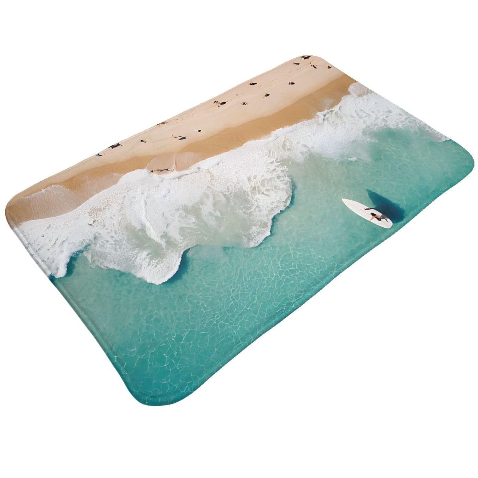 Romantic Beach Print Living Room Bathroom Kitchen Anti Slip and Absorbent Carpet, Indoor Entrance Door Muddy Floor Mat, Ultra Soft Washable Carpet 21x31.5 Inches