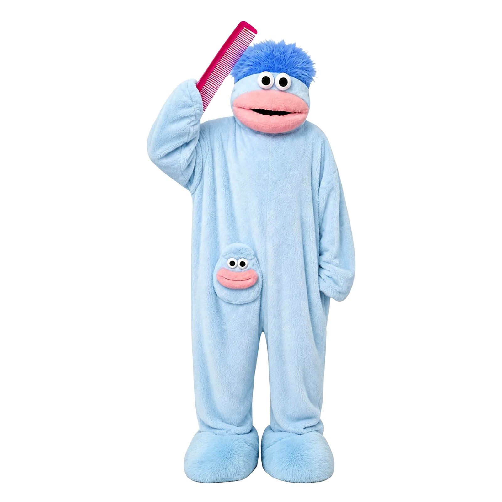 Funny Silly Onesie Kids Halloween Costume Hooded Jumpsuit Big Mouth Monster Funny Silly Onesie Kids Halloween Costume Hooded Jumpsuit Big Mouth Monster (A-4-Light Blue, 6-9 Years) — image 1