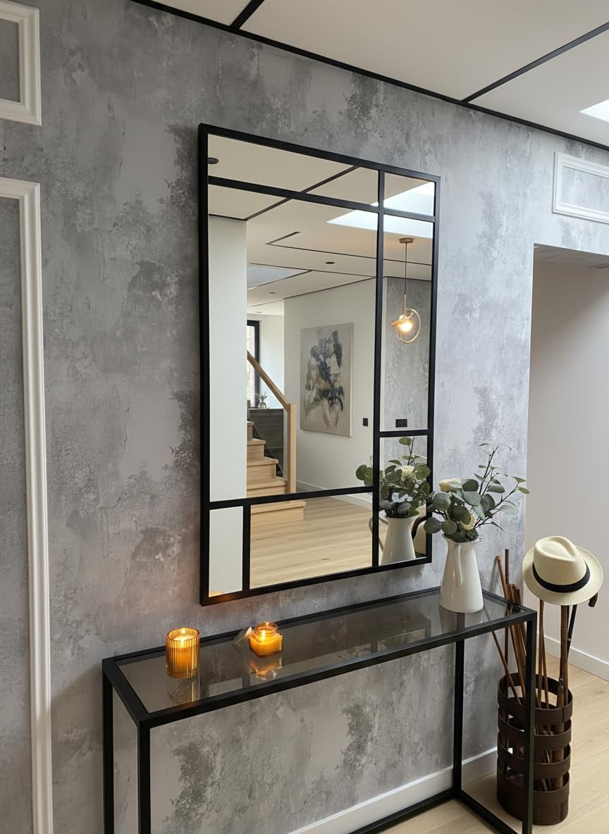 THEROSE Espejo Ventana Atelier, Espejo Industrial Atelier, Aluminio Negro, 120x80 cm (120x80, Negro)