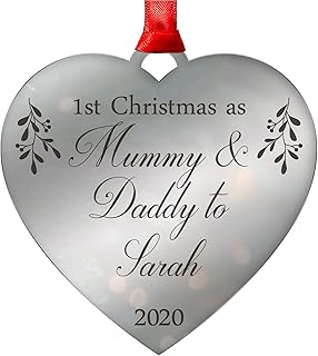 1st First Christmas As Mummy and Daddy PERSONALISED Christmas Tree Decoration Gifts for New Parents Grandparents - 3mm Mirror Acrylic Christmas Tree Ornaments Decoration - Gift for New Mummy Daddy