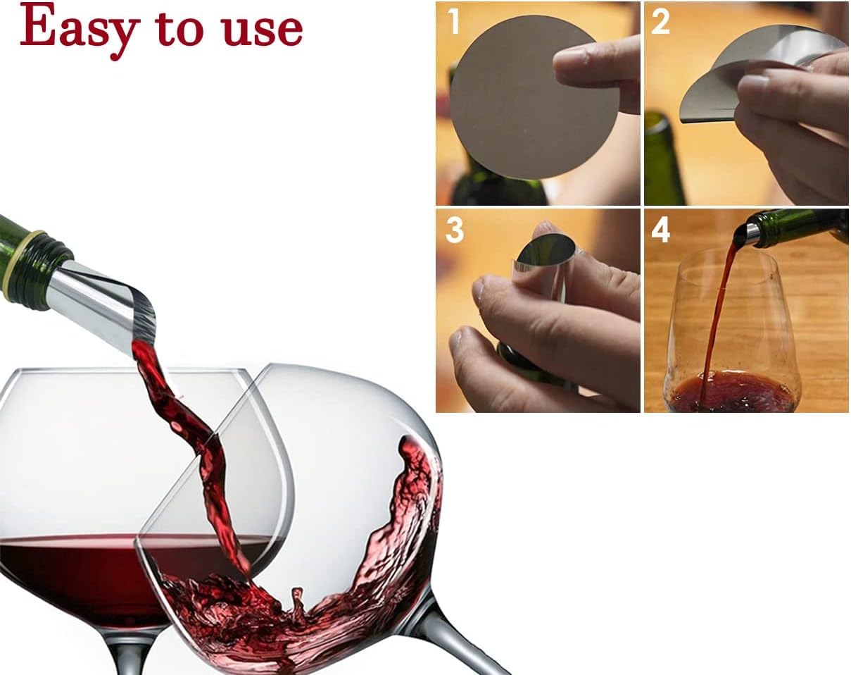 100 Packs Wine Pour Discs | Reusable Silver Foil Pour Spout Stoppers | Drip-Free Wine & Whisky Pouring