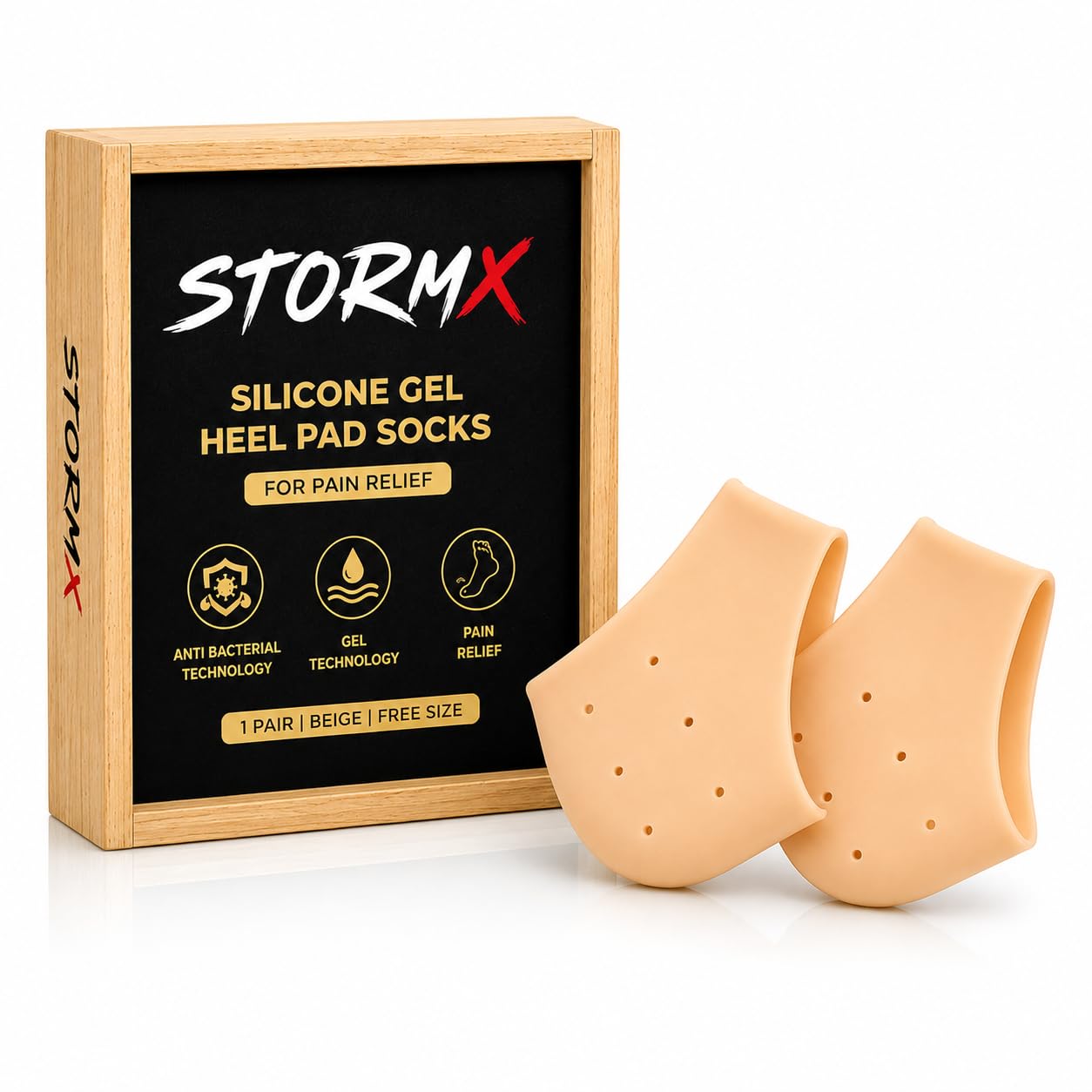 STORMX Silicone Gel Heel Pads for Relief from Pain & Cracked |Anti-Bacterial Gel Technology| Free Size |Pack of 1 Pair (2 Pieces)-picture-42
