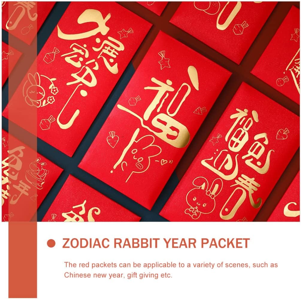 BESTOYARD 60Pcs Chinese New Year Red Envelopes Hong Bao Lucky Money Pockets Red Rabbit Year Money Pockets Envelopes for Spring Festival 2023