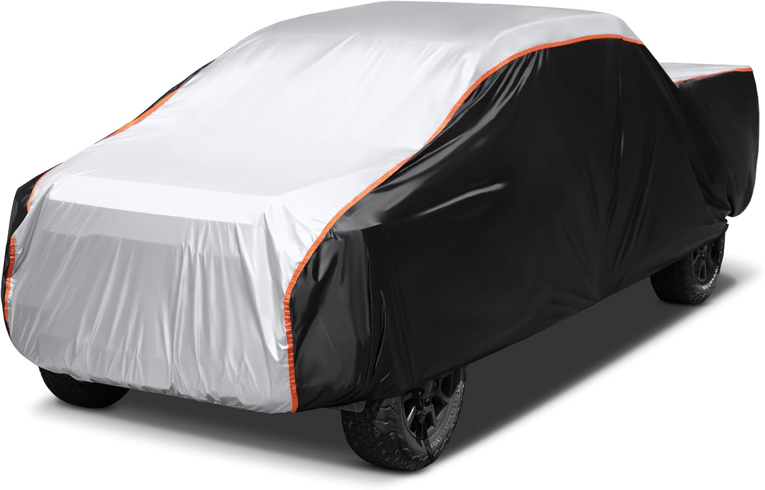 10 Layers Truck Cover Waterproof All Weather Heavy Duty Sun Snow Wind Protection Outdoor Pickup Cover with Cotton, Universal Fit for Chevy C10 S10, Maverick, Ford F100 Ranger etc(Length Up to 210‘’) Silver TRUCK M